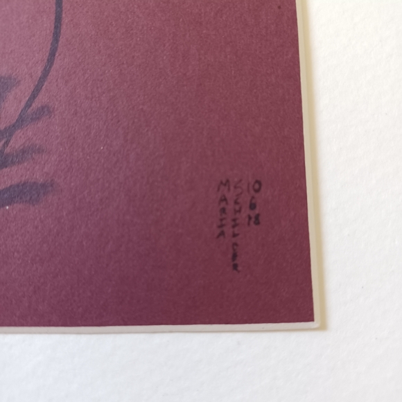 ORIGINAL ART Ink Poppies on Maroon Mat Board. 5"x7" Moody, Whimsical, Subtle - Picture 4 of 7